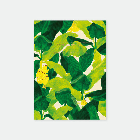 A5 notebook with a green leaf pattern and gold accents on the cover.
