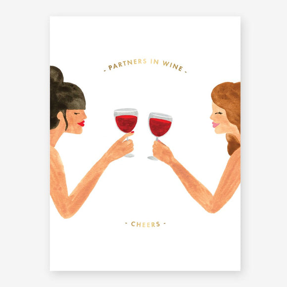 A poster showing two friends drinking wine.