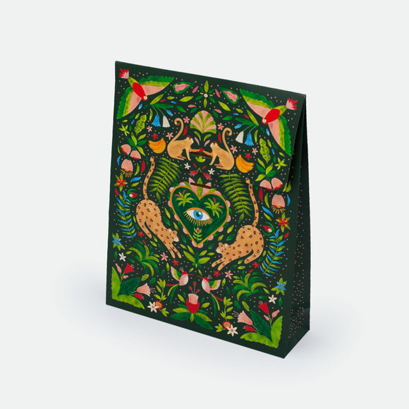 Green Jungle Gift Bag by All the Ways to Say featuring tropical design with leopards, monkeys and foliage on matte coated cardstock, available in two sizes.