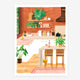 A poster showing a cozy orange kitchen full of plants.