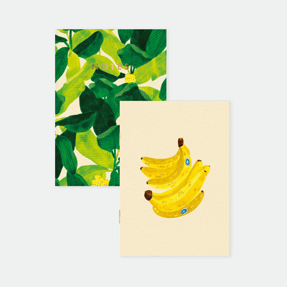 Beverly Hills Bananas Leaves Pocket Notebook A6 Duo – illustrated covers with banana leaves jungle and minimalist banana bunch, by All the Ways to Say.