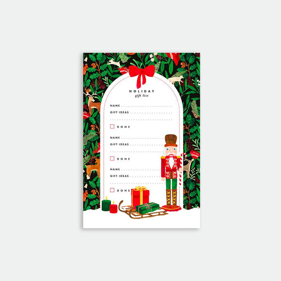 Christmas List Notepad by All the Ways to Say with festive nutcracker and gifts cover, 50 high-quality pages, compact A6 size (10.5 x 15.7 cm), perfect for holiday planning.