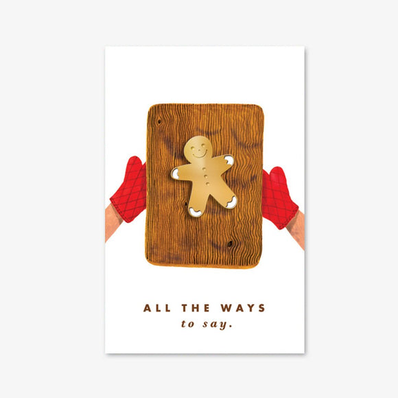 Christmas Cookie enamel pin by All the Ways to Say – golden gingerbread cookie design with gold plating, festive retro accessory.
