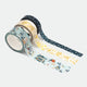 Snowy Houses Washi Tapes – box of 3 rolls with snowy house illustrations, golden floral motifs, and polka dots, by All the Ways to Say.