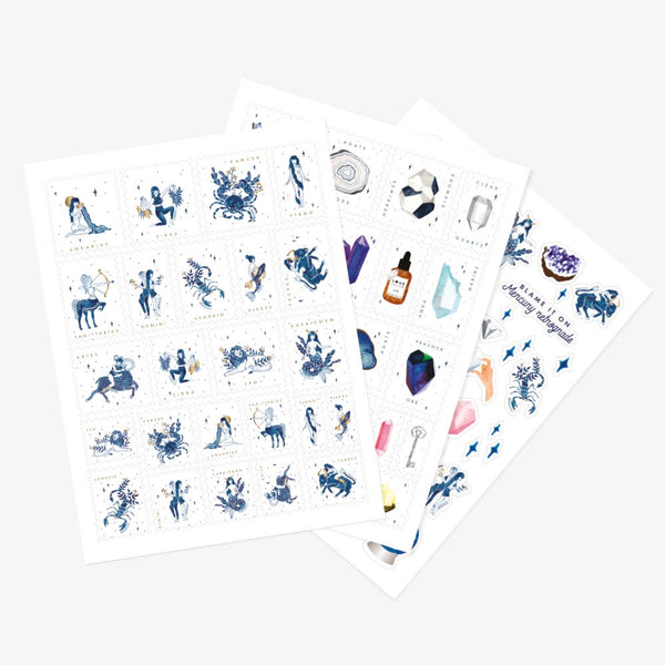 Spiritual Stuff Stickers Set by All the Ways to Say with 3 eco-friendly sheets and 110 mystical designs featuring zodiac signs, crystals and symbols.