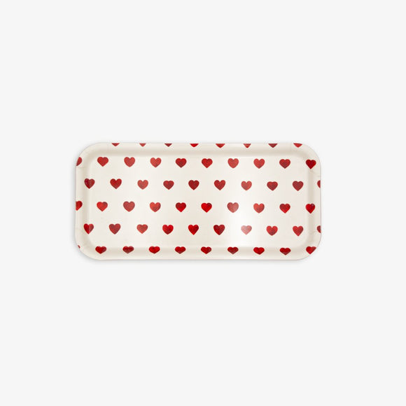 Heart Coffee Tray – rectangular birch wood tray with red watercolor heart pattern, eco-friendly, dishwasher safe, by All the Ways to Say.