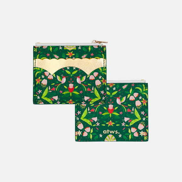 Green Jungle Wallet by All the Ways to Say in premium PU leather with tropical botanical design and golden zip detail