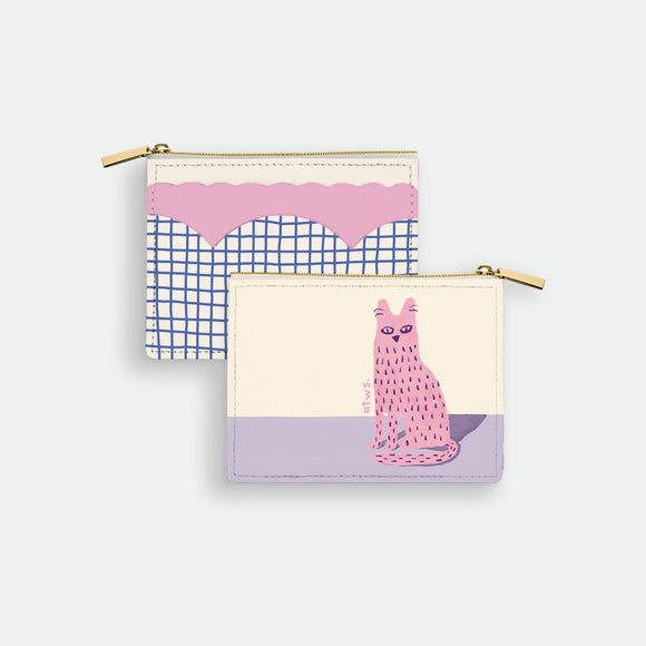 Miscellaneous Wallet by All the Ways to Say in premium PU leather with quirky pink cat illustration and golden zip detail