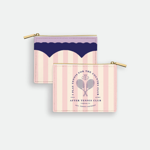 After Tennis Club Wallet by All the Ways to Say in premium PU leather with striped tennis design and golden zip detail
