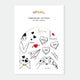 Love Tattoo Set – 2 sheets of temporary tattoos with hearts, love letters, playful messages, and gold details, by All the Ways to Say.