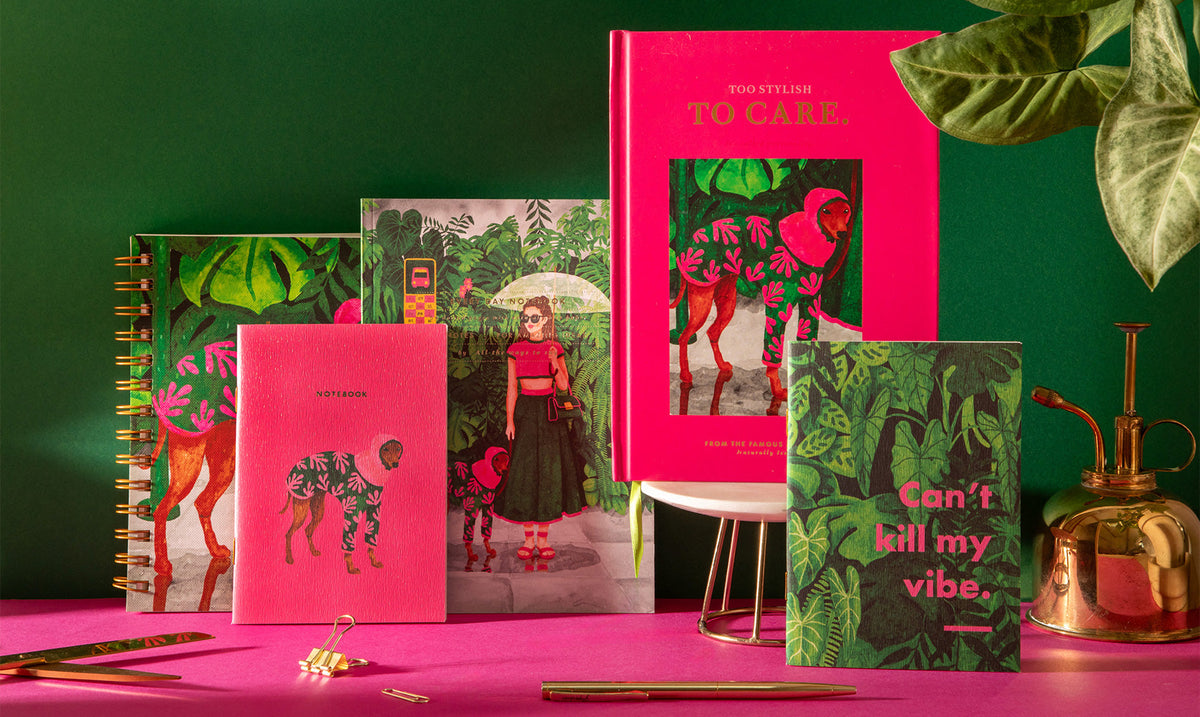 All the Ways to Say stationery – botanical notebooks with green plant illustrations and natural textures