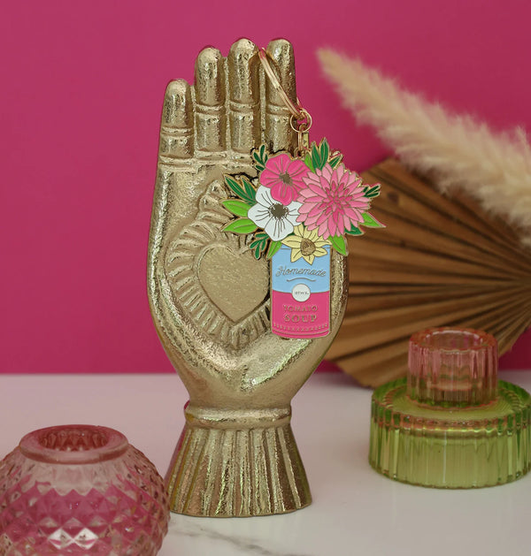 Colorful enamel Flower Can keychain by All The Ways To Say – floral bouquet in tomato soup can