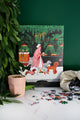 Close-up of The Dog Sitter puzzle pieces showing vibrant colors and detailed artwork of dogs and plants.