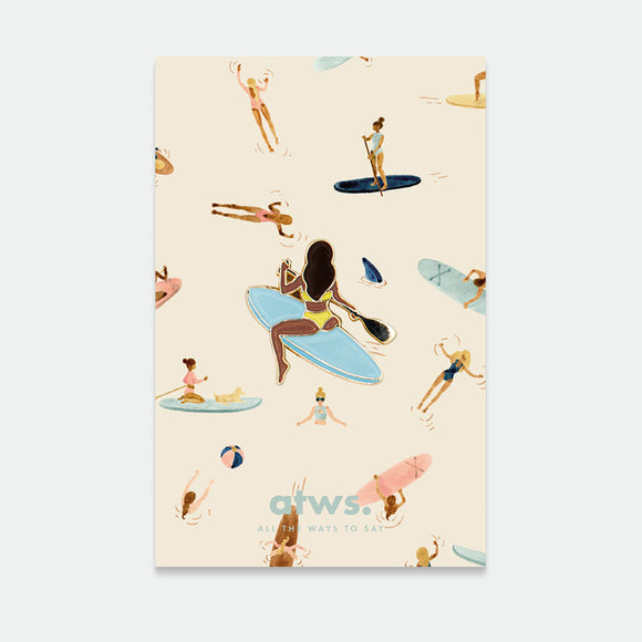 Ocean Paddle Pin Set – 2 enamel pins with gold plating, ocean and paddle-inspired retro design, by All the Ways to Say.