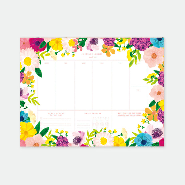 Granny Lilac Weekly Planner – 50 tear-off pages, 25 × 19 cm, floral border design by All the Ways to Say.