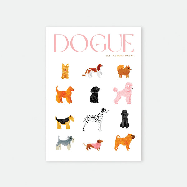 A5 notebook cover by All The Ways To Say titled "DOGUE" featuring a grid illustration of various dog breeds on a white background.