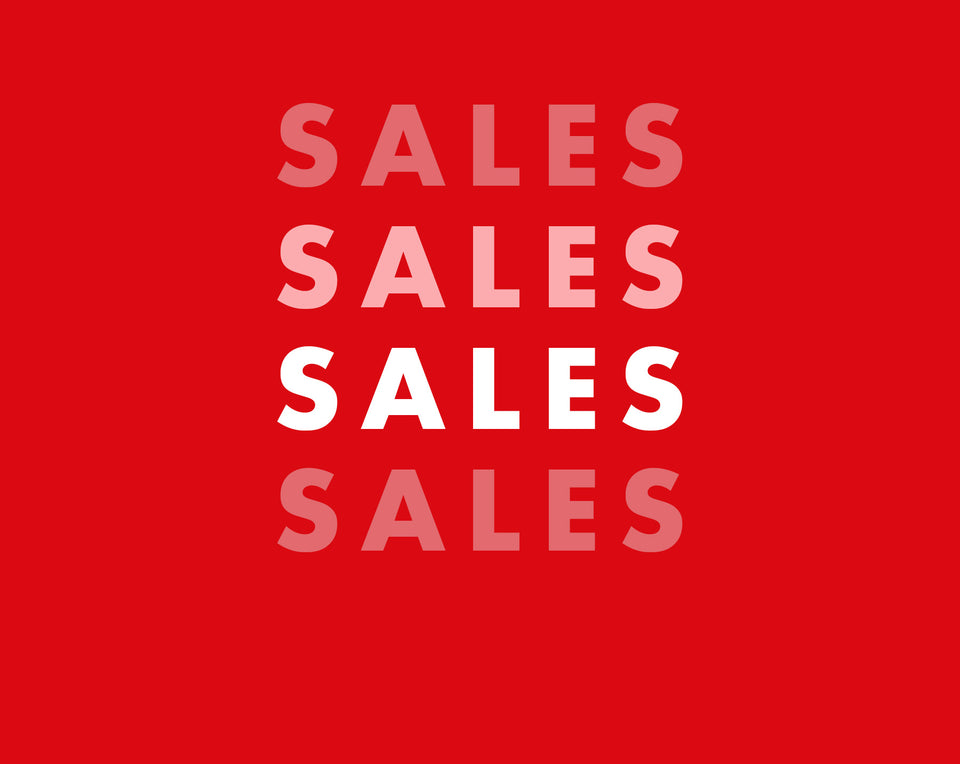 Seasonal sales promotional banner with the word SALES repeated in a gradient of pink and white over a vibrant red background.