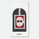 Gold-tone enamel Christmas ornament shaped like a postage stamp featuring Santa Claus wearing heart-shaped sunglasses, text reading "Ho Ho Ho, It's Christmas Bitches," "North Pole," and "25¢"