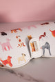 Glasses case with multicolored dog illustrations and gold atws. logo on clasp.