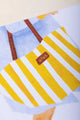 Summer dachshund Greeting card - Detail of the yellow and white striped beach bag illustration.