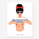 Illustration of a pin-up woman in a striped mariniere top and heart-shaped sunglasses, titled Hey Sexy, isolated on a white background.