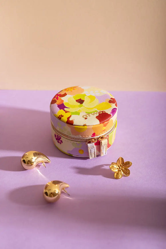 Spring Sweets Jewellery box - Top view showing the colorful floral illustration on the cover.
