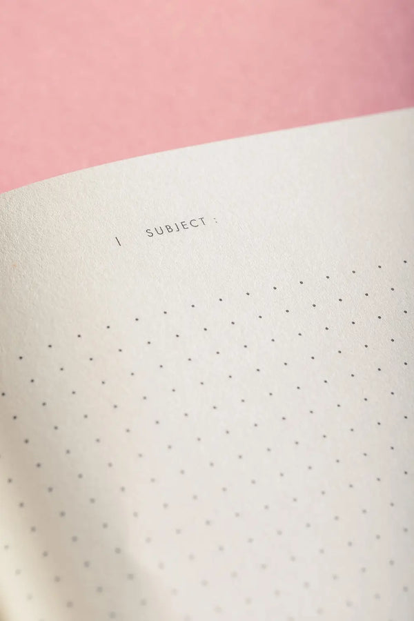 Notebook A5 Life With Pets & Plants - Detailed view of the "Subject" header on the inside pages.