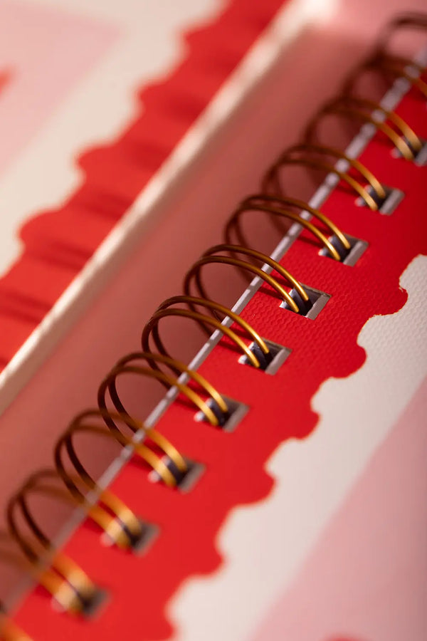 Bisous Bella Spiral Notebook - Macro shot of the premium gold double-wire binding.