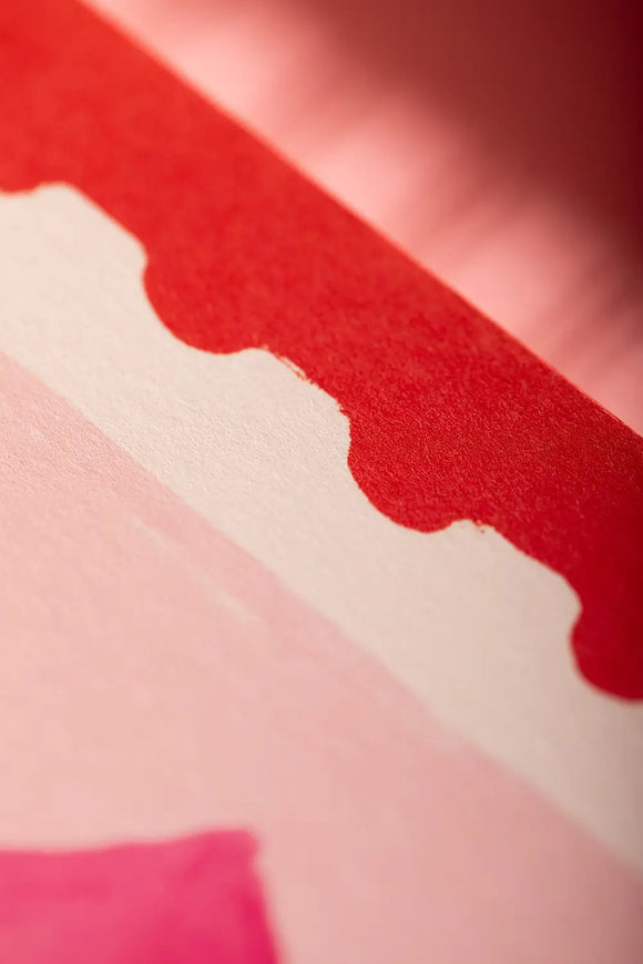 Bisous Bella Spiral Notebook - Detailed view of the pink lips illustration and scalloped border.
